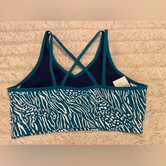 Tommy Hilfiger Teal and White Patterned Sports Bra - Picture 3 of 4